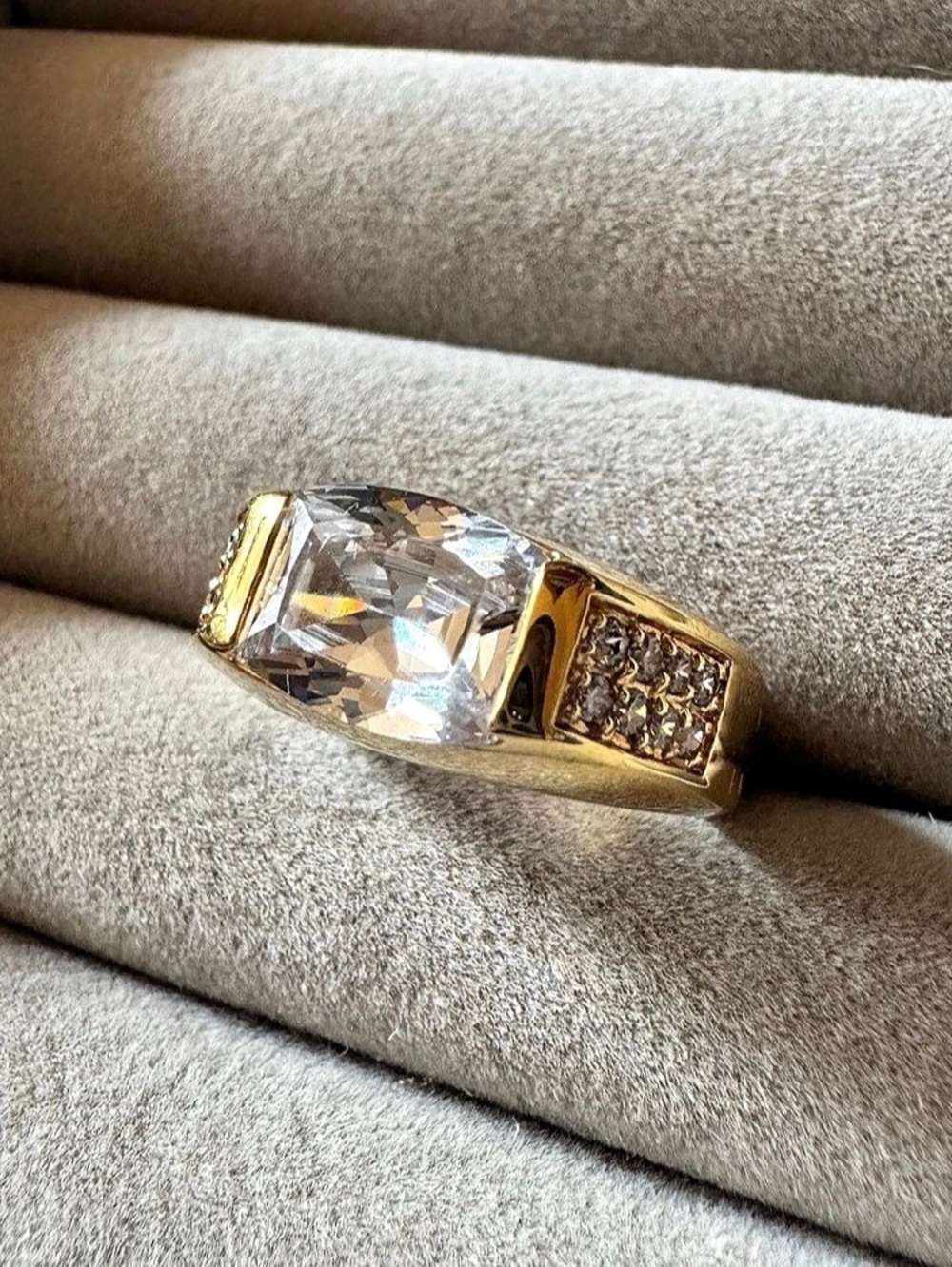 ADI Large Clear Radiant Cut CZ Gold Tone Statement Ring Size 7.5